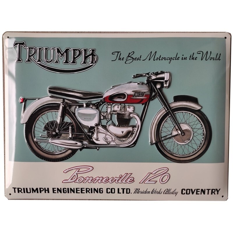 Plaque métal 30x40cm Triumph Bonneville relief pour déco garage et salon biker