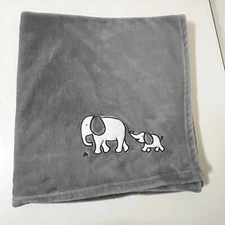 Cloud Island Gray Applique Mom and Baby Elephant Baby Blanket Lovey Blankie