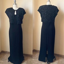90s VTG Teddi Evening Women's Dress Black Maxi Borelo Jacket Size 10 40's Style