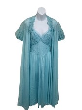 Vintage Vanity Fair Peignoir Nightgown and Robe Sheer Set, Blue Size 34 Coquette