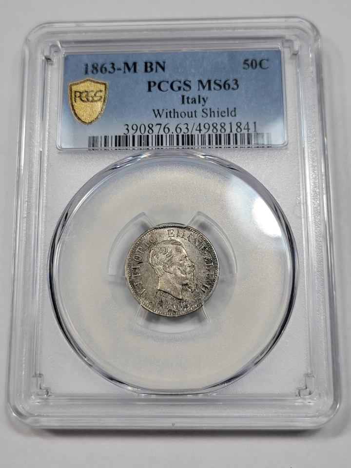 1863 Italy 50 Centesimi PCGS MS63 Lusterous High Grade Nice Type *M42 - Image 2 of 4