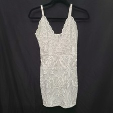 Pretty Little Thing White Embroidered Spaghetti Strap Floral Lace Mini Dress 4