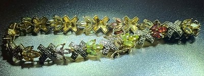 Sterling Silber Gold Vermeil X-Glieder Armband mit Peridot Citrin Granat Amethyst