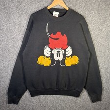 Vintage Mickey Mouse Sweatshirt Mens Large Black 90s Rare Print Disney Cartoon