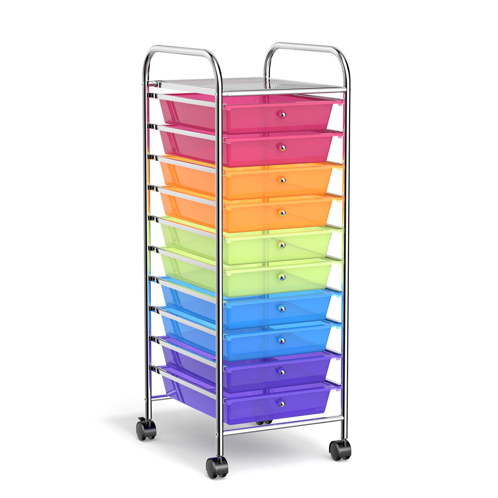 HOMGX 10-Drawer Rolling Storage Cart with Multicolor Tiers
