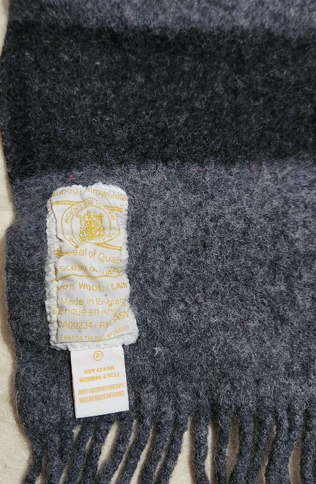 HUDSON'S BAY COMPANY GRAY 100% WOOL CARIBOU THROW BLANKET SHRUNK GREY