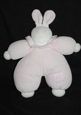 🐰Peluche doudou lapin MOULIN ROTY rose blanc hochet grelot ancien modèle 32 Cm - Photo 1/2