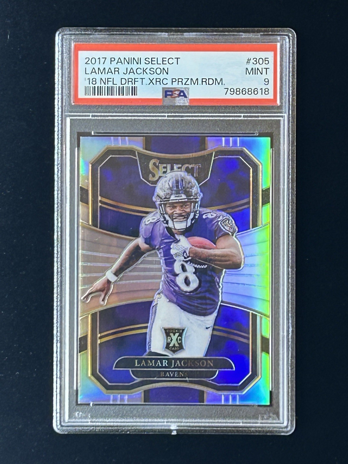 2017 Select Lamar Jackson Silver Prizm 2018 XRC Rookie RC #305 PSA 9 Ravens