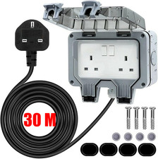 Outdoor/Outside Garden Extension Lead Socket 13A IP66 Rated 1m - 30m Black Cable