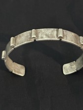 sterling modernist Modernist Sterling Silver Wide Link Bracelet with Overlapping Disc Design