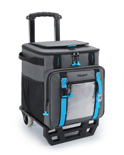 30L/50-Can Cooler with Wheels - 16Hrs Ice Retention Rolling Cooler with Retra...