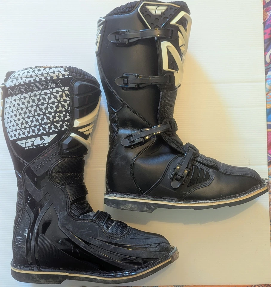 Botas de motocross Fly Racing para hombre talla 13 de cuero negro Foto 2 de 4