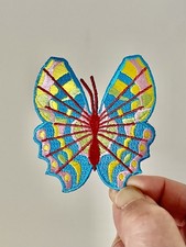 Butterfly Iron On Patch Red Blue Green Yellow Black Embroidered Peace Love
