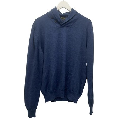 Neiman Marcus Blue Wool Blend Knit Sweater Pullover Shawl Collar - Size L