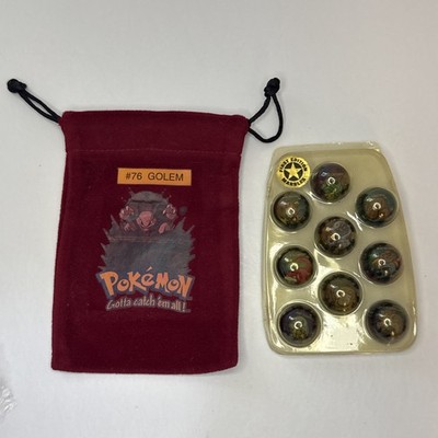 Vintage 2000 Toy Biz Pokemon Marbles Lot 9 Holo First Edition Golem Pouch