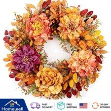 Elegant 22-Inch Autumn Wreath with Grapevine Base for Indoor/Outdoor Use