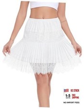 Womens Half Slip Pleated Ruffle Lace Slip Skirt Layered Flowy Large White