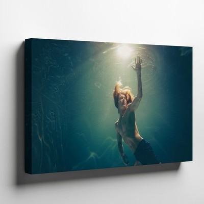 Underwater male swimmer canvas wall art ocean water light effect canvas print