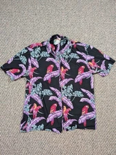 Vintage PARADISE FOUND Hawaiian Shirt Mens M Parrots Multicolor Cotton Magnum PI