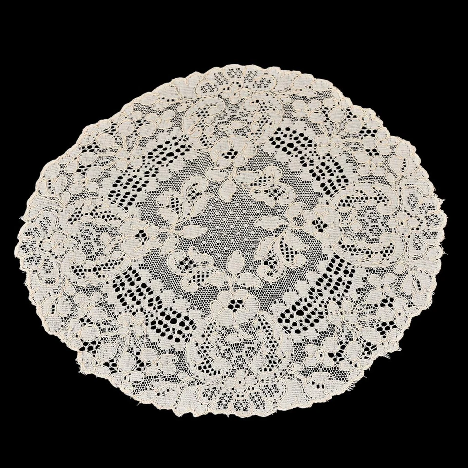 Linge de table brodé napperon ovale dentelle crème vintage - Photo 2/4