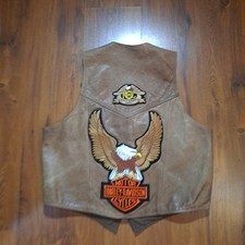 Vintage Hudson Mens Leather Biker Vest Size 46 Harley Davidson Patch Pin