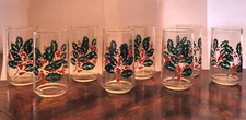 Vintage Indiana Glass Holly Berry Glasses/Tumblers - Set Of 8