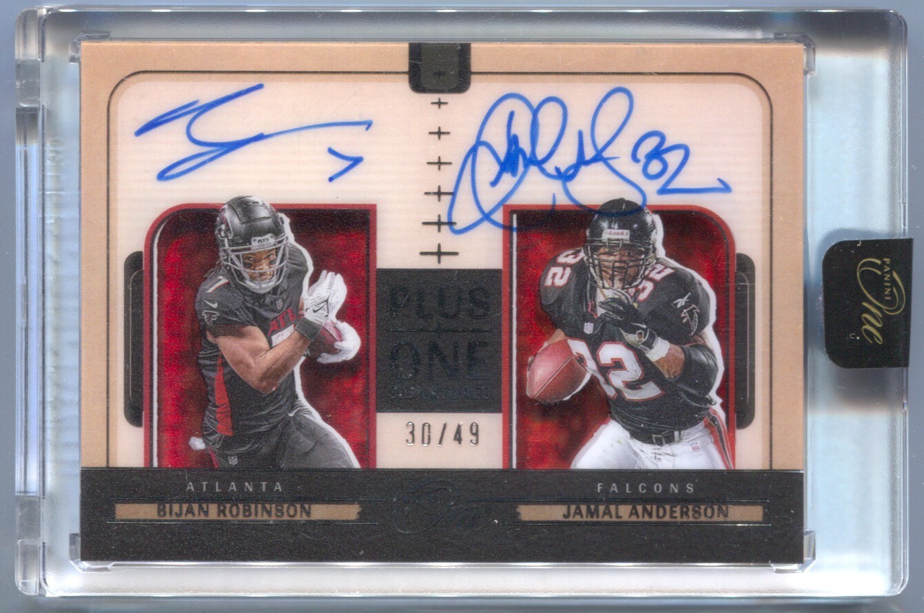2024 Panini One Bijan Robinson Jamal Anderson Signatures Dual Auto #/49 Encased