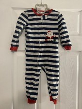 Koala Kids 24M Striped Santa Fleece Sleepsuit – Navy & White Festive Baby Grow
