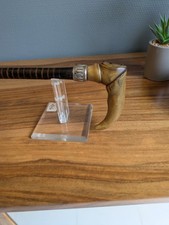 Canne défense corne de bœuf bicolore XIXe dragonne cuir collection