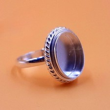 Handmade 925 Sterling Silver 10x12mm Oval Bezel Ring Setting DIY Resin Cabochon