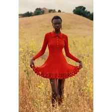 Ulla Johnson Cybil Tulip Edge Rib Knit Dress Carnelian Size M NWT