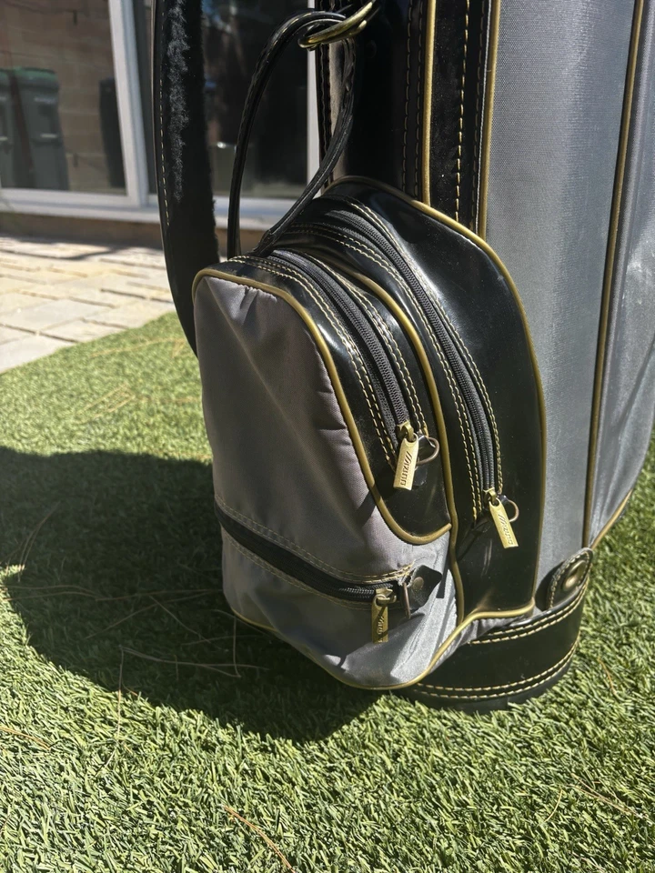 Carro de golf vintage Mizuno de cuero de lona con detalles de latón bolsa de 6 vías negro con lluvia... Foto 4 de 4