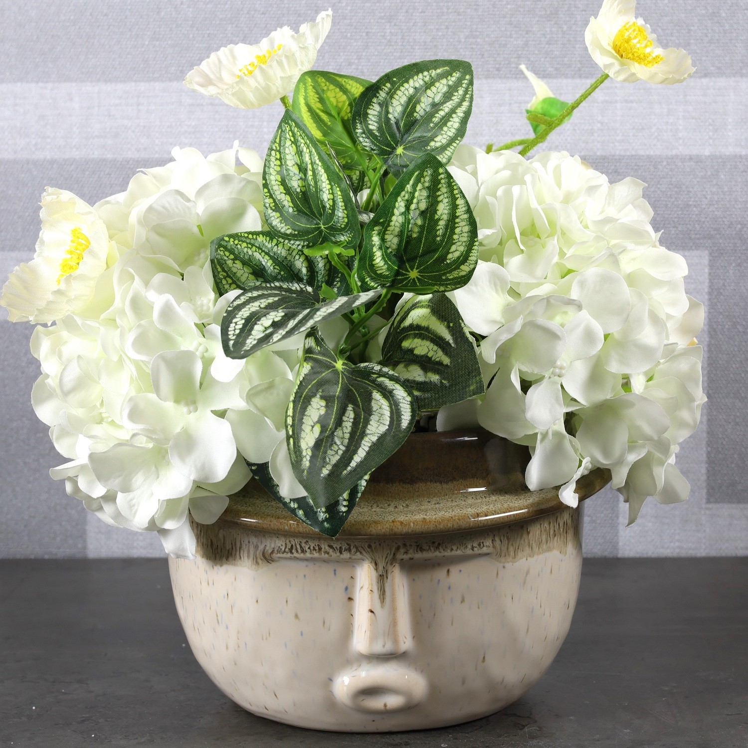 Stoneware Pot Large Face Novelty Planter Flower Plant Garden Patio Home Decor