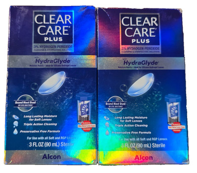2 x Clear Care PLUS Cleaning Disinfecting Solution HydraGlyde 3 Fl - EXP: 4/2027
