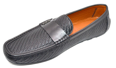 Ermenegildo Zegna Men's Black Leather Woven Driving Shoes Sz US