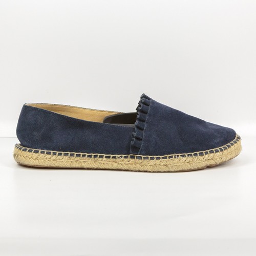 TALBOTS Izzy Ruffle Suede Espadrilles Summer Vacation Beach Resort Indigo Sz 9.5 - Picture 3 of 7