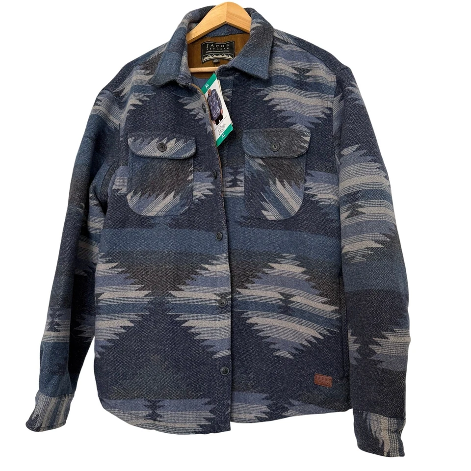 nwt JACHS NY Wool Blend Aztec Shirt Jacket Blue Gray Mens XL Southwestern - Image 2 of 4
