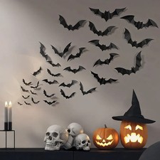 Halloween 88Pc 3D Black Bat Wall Stickers Indoor/Outdoor Spooky D cor Set 4 size