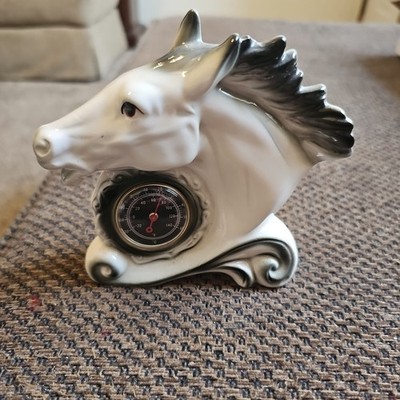 1950 s Ceramic Horse Head Figurine Equestrian Decorative Thermometer Japan 5.25''