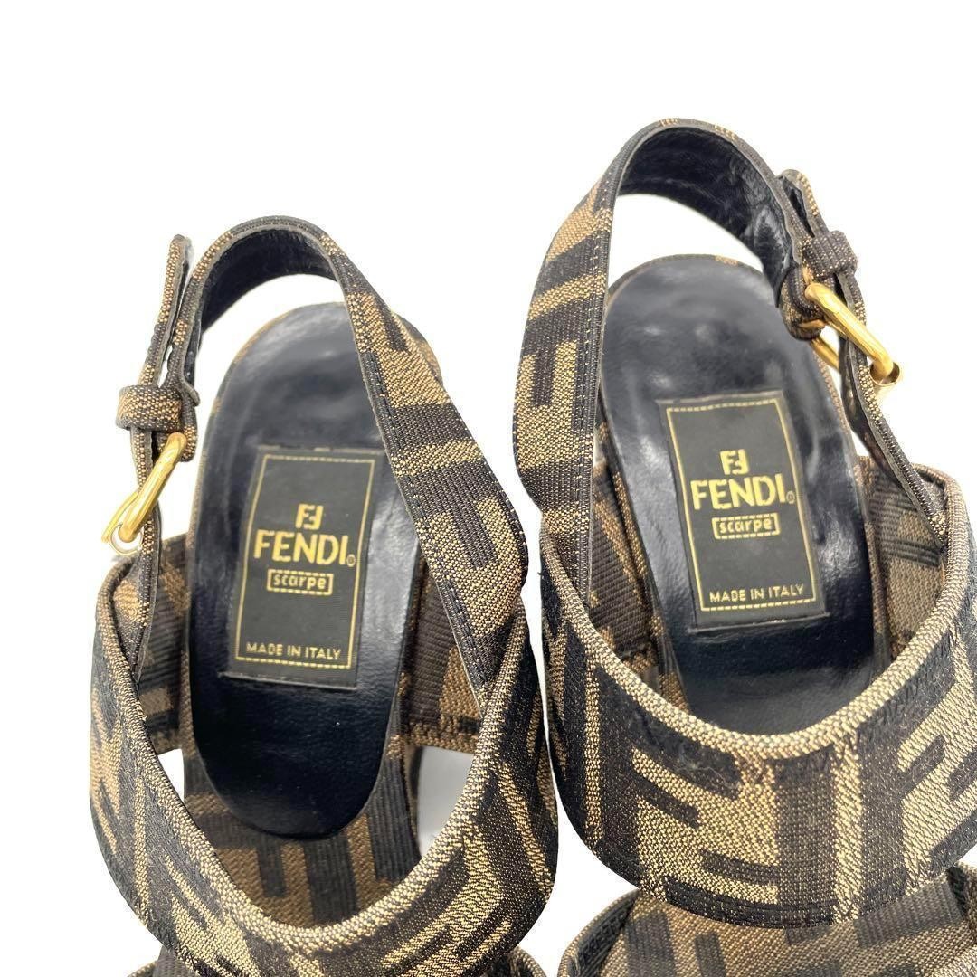 FENDI Heel Sandal Zucca 35 1/2 フェンディ Fendi Zucca Wedge Heel Sandals Brown Canvas Leather EU35 US5