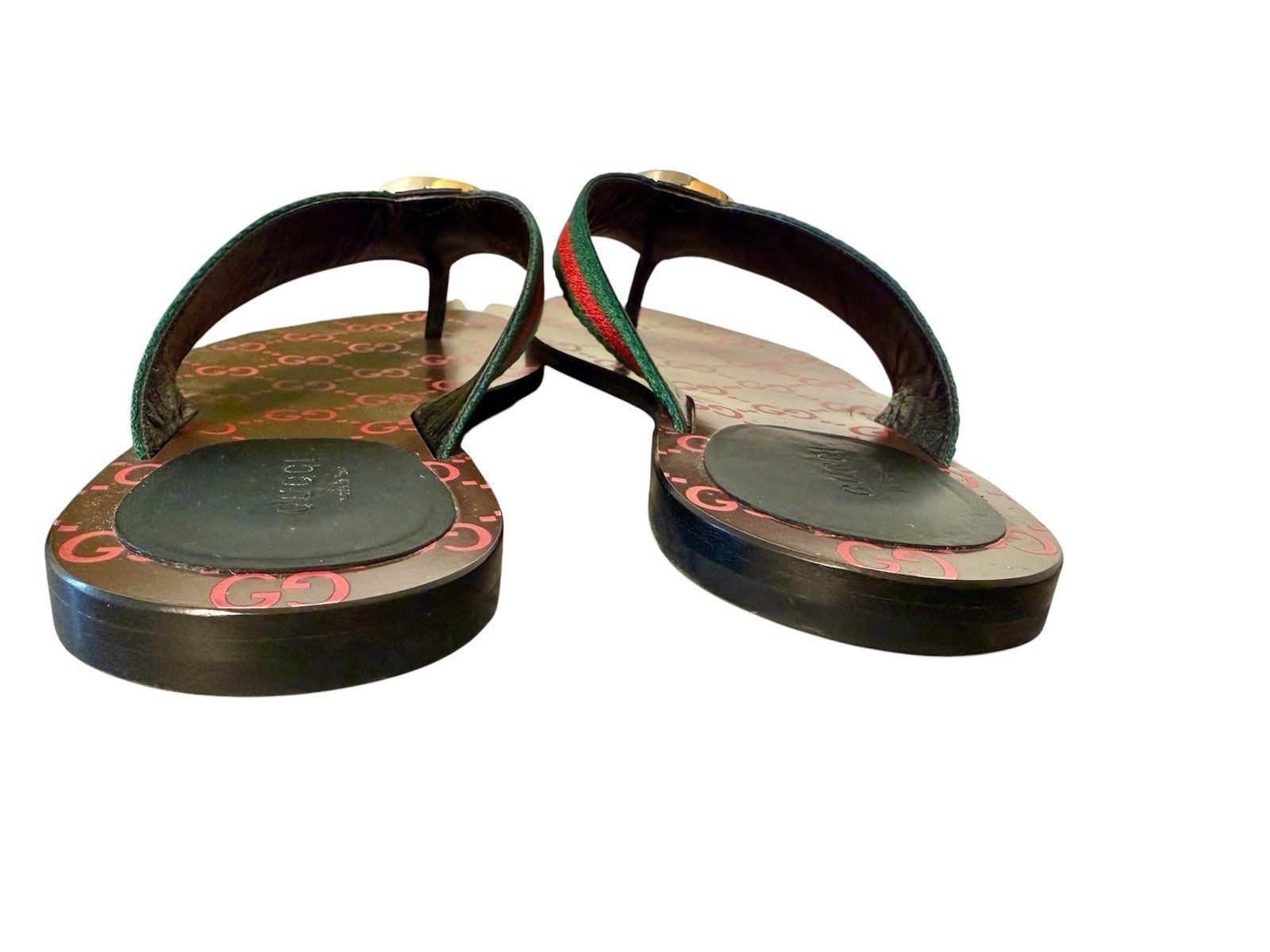 Gucci Kika GG Web Stripe Thong Sandals Sz 37.5 image 7