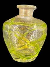 Art Deco Bud Vase Green Glass Gold Splatter VG