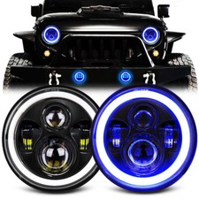 Pair 7 Led Headlights Blue Halo Amber Turn Signal For Jeep Wrangler Jk Lj Tj Cj