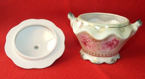 ANTIQUE Hand Painted NIPPON Lidded Trinket Bowl-Mint Green,Gold Leaf,Rose Motif - Picture 12 of 12