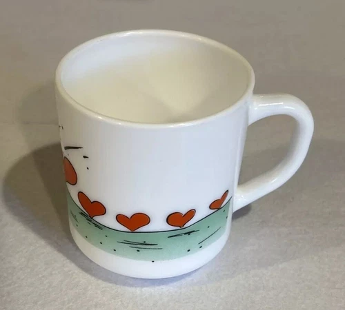 Vintage Arcopal France Red Hearts Milk Glass Coffee Mug