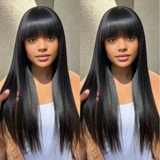20inch Yaki Straight Wigs With Bangs Brazilian Human Hair Wigs Machine Made Wigs