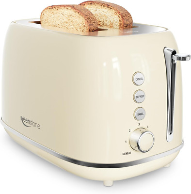 2 Slice Stainless Steel Toaster with 6 Bread Shade Settings - Retro Wide Slots