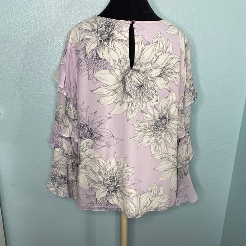 Vince Camuto Blouse Shirt Top Plus Size 1X lilac purple white floral long sleeve - Picture 3 of 12