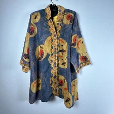 Citron Santa Monica Womens Tie Dye Notch Collar Shirt XL Blue 3/4 Sleeve New
