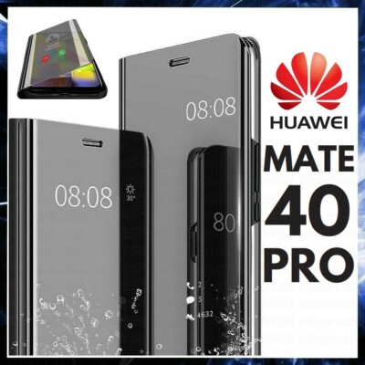 FLIP COVER FOR HUAWEI MATE 40 PRO BLACK MIRROR BOOK CASE CLEAR VIEW 360°